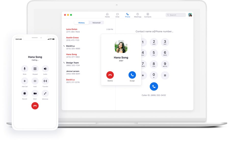 Zoom Phone calling interface on desktop and mobile